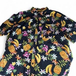 Old Navy Men's Floral Fruit Print Shirt - Black and Multicolor